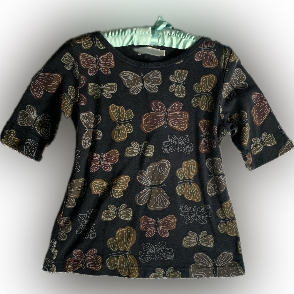 fresh produce Black with Rust & Tan Butterflies half Sleeve Tee